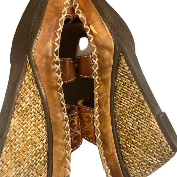 L' Artiste Spring Step Lynnie Sandals 37 US Size 7 Floral Leather Wedge - Picture 6 of 8